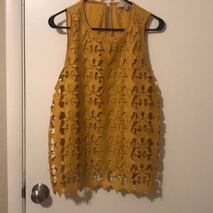 Sleeveless mustard yellow lace overlay tank